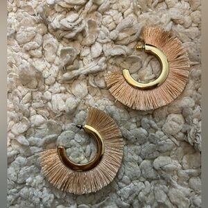 Express Women’s Fringe Gold Costume Earrings Light Peachy Pink Nude Beige